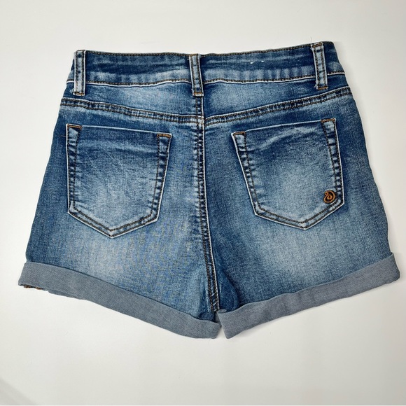 Indigo Rein High Waisted Soft Stretch Roll Up Denim Jean Shorts EUC Like New 3 - Picture 3 of 4